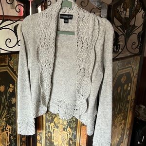Gray, Monterey Bay open front sweater with crochet details